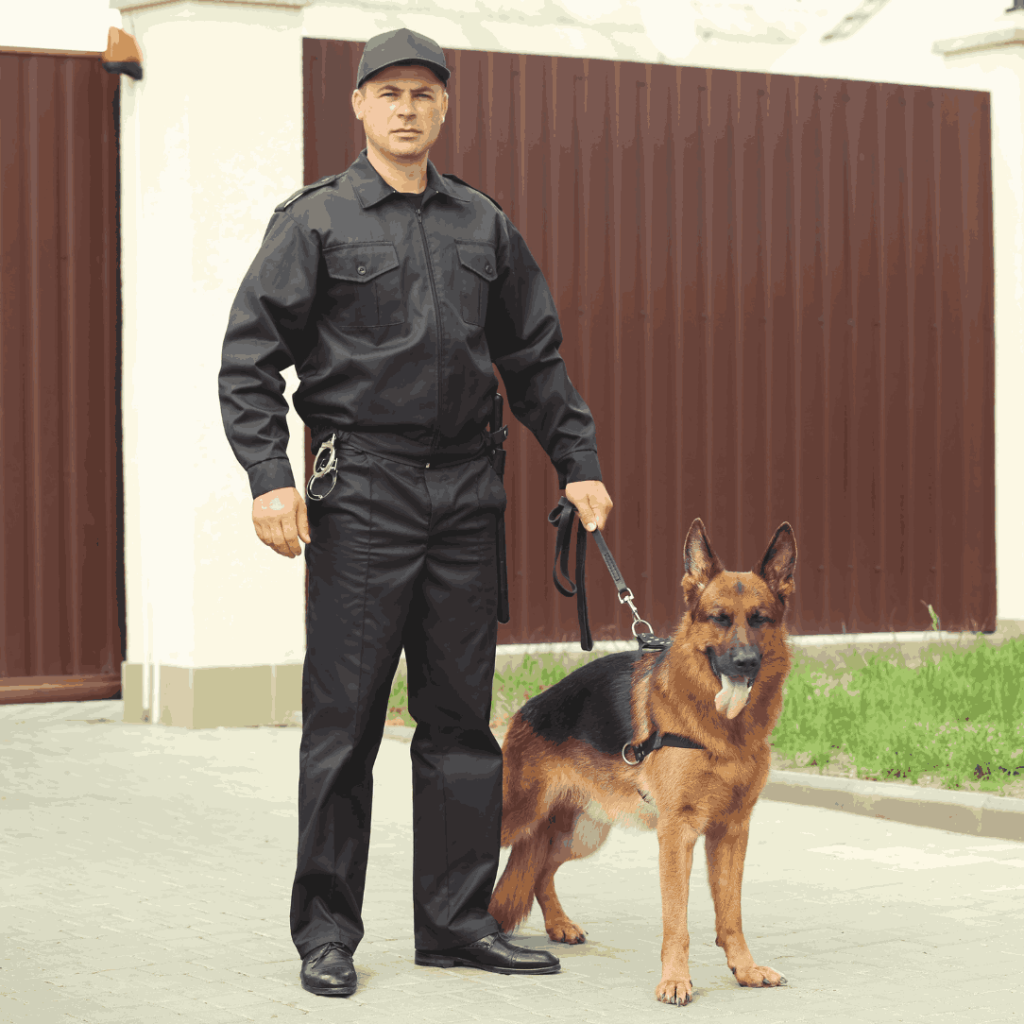 Gatehouse security officer with guarding private property entrance