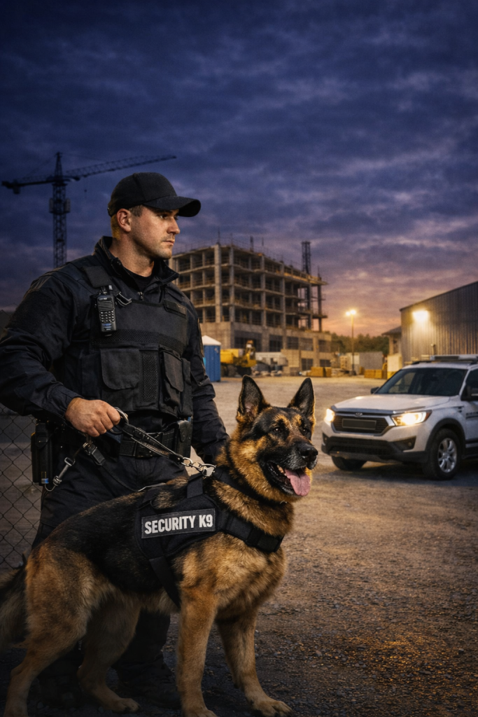 K9 security patrol during evening