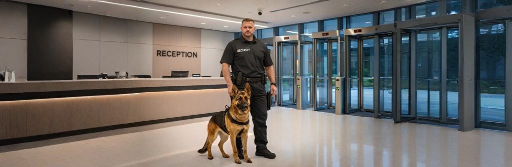 Reception security officer with K9