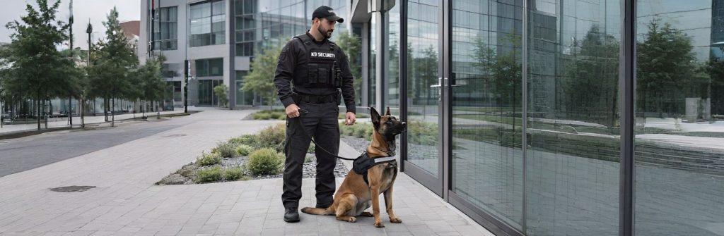 Security guard outside office building
